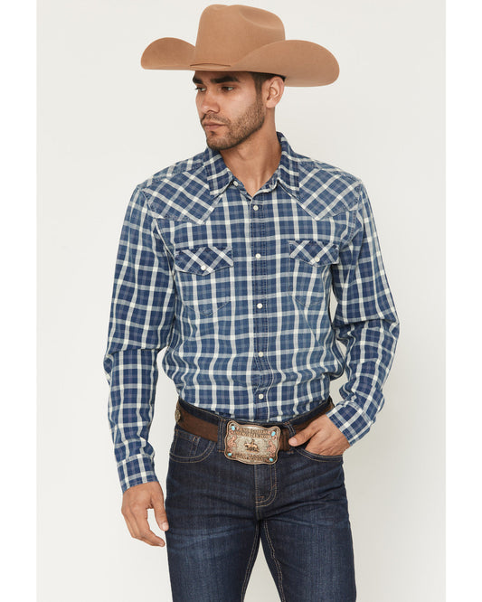 Men's Conaway Denim Plaid Print Long Sleeve Snap Western Sh | Cody James Clothing