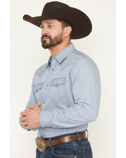 Men's Coastal Cowboy Micro Geo Print Long Sleeve Snap Weste | Cody James Clothing|Boys