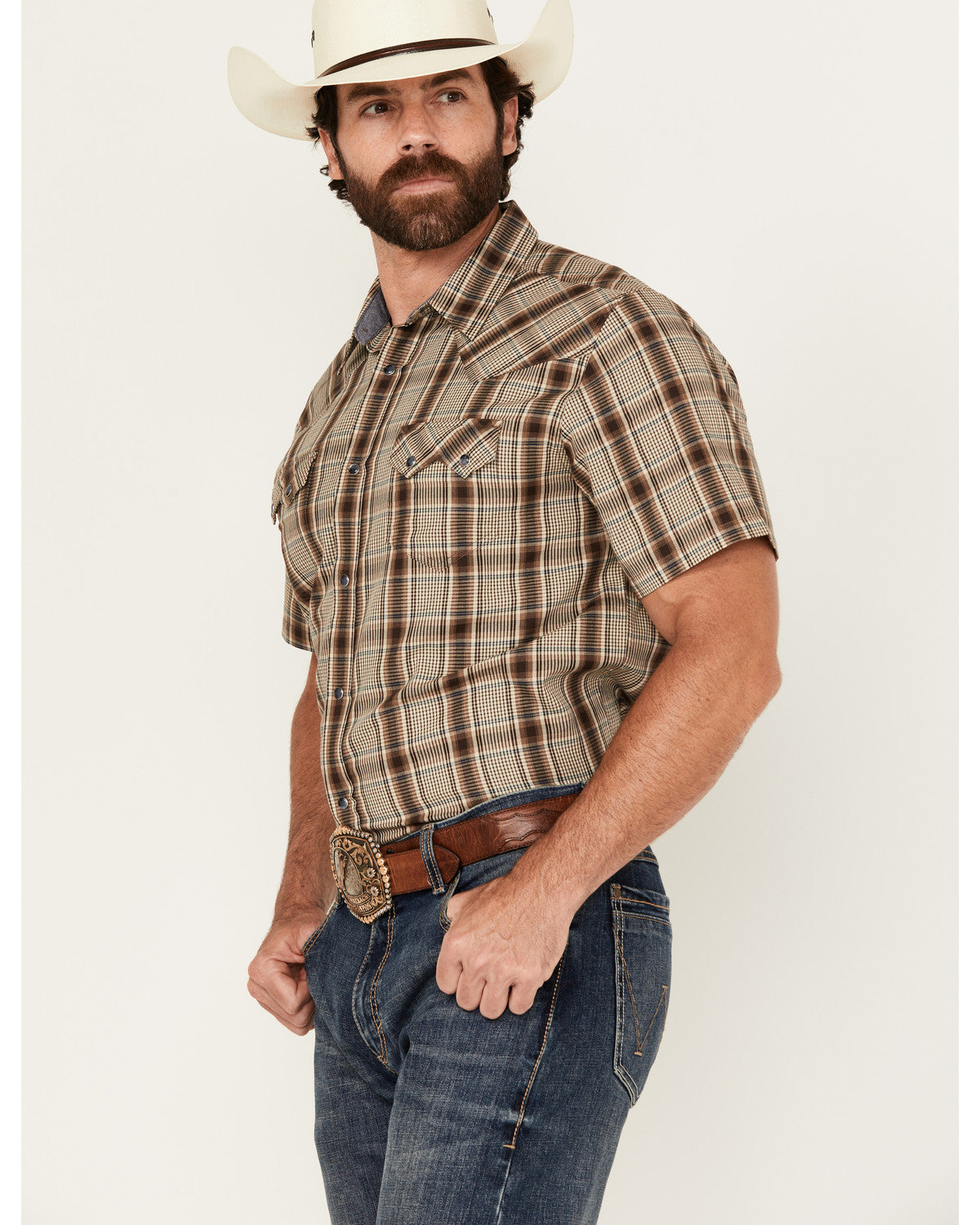 Men's Poncho Plaid Print Short Sleeve Snap Western Shirt - | Cody James Clothing