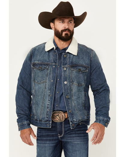 Men's Medium Wash Snap Sherpa Denim Jacket | Cody James Clothing