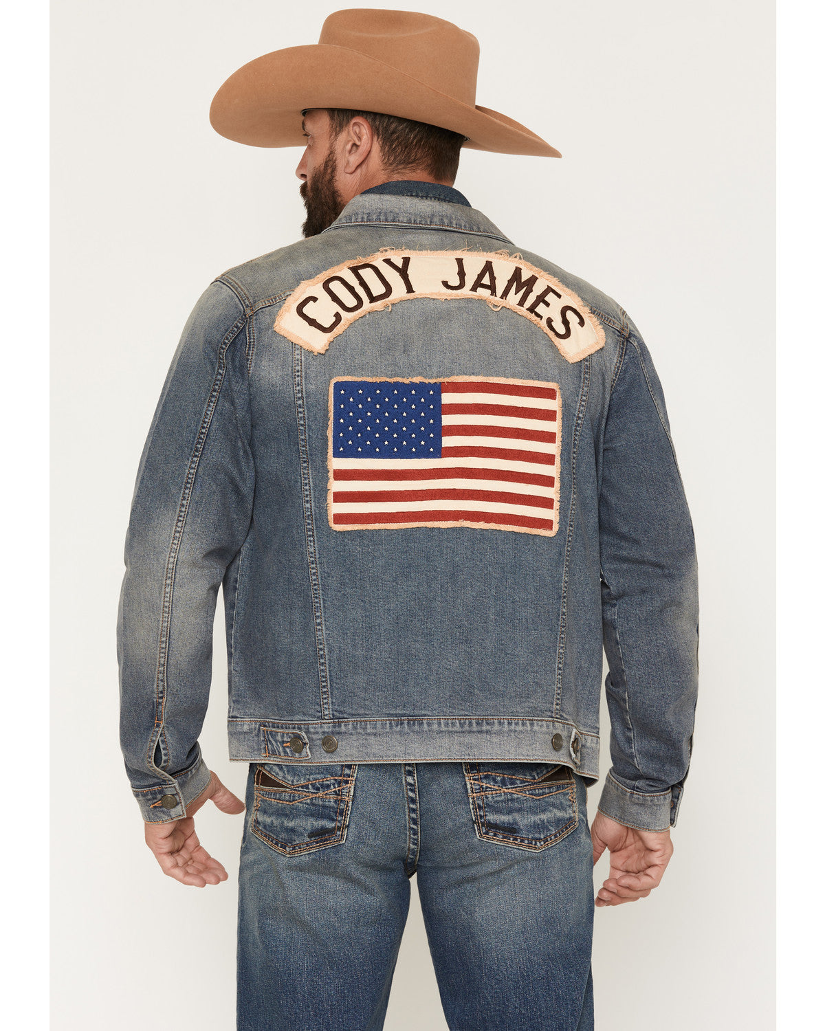 Men's Medium Wash Americana Patch Button-Down Stretch Denim | Cody James Clothing