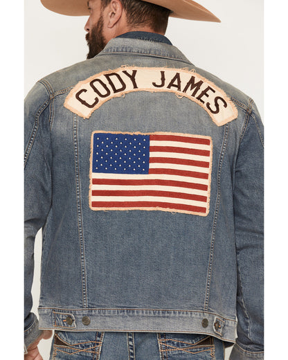 Men's Medium Wash Americana Patch Button-Down Stretch Denim | Cody James Clothing