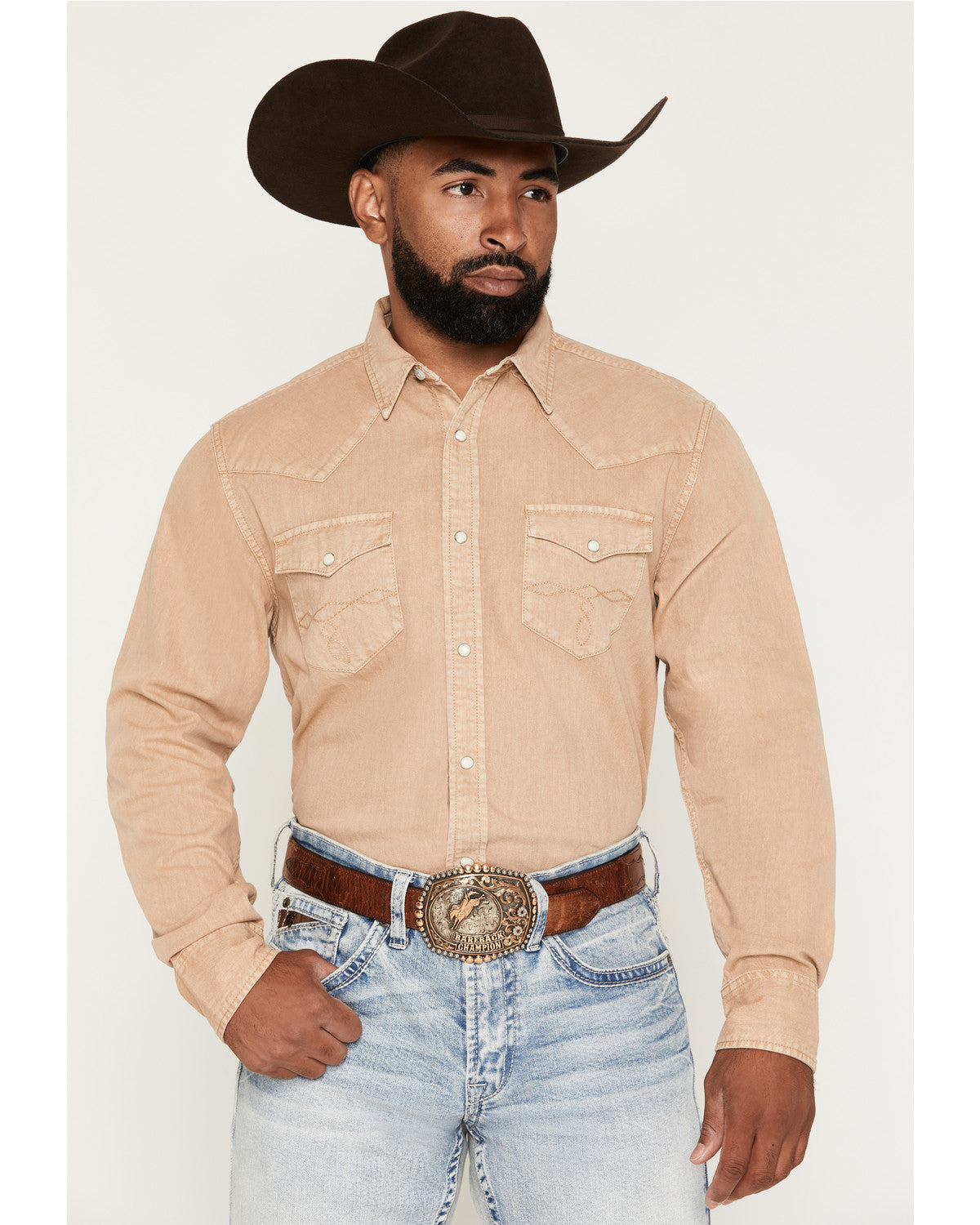 Men's Solid Long Sleeve Snap Denim Western Shirt - Big | Cody James Clothing