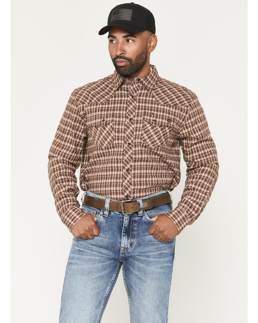 Men's FR Hondo Plaid Print Long Sleeve Snap Stretch Work Sh | Cody James Clothing