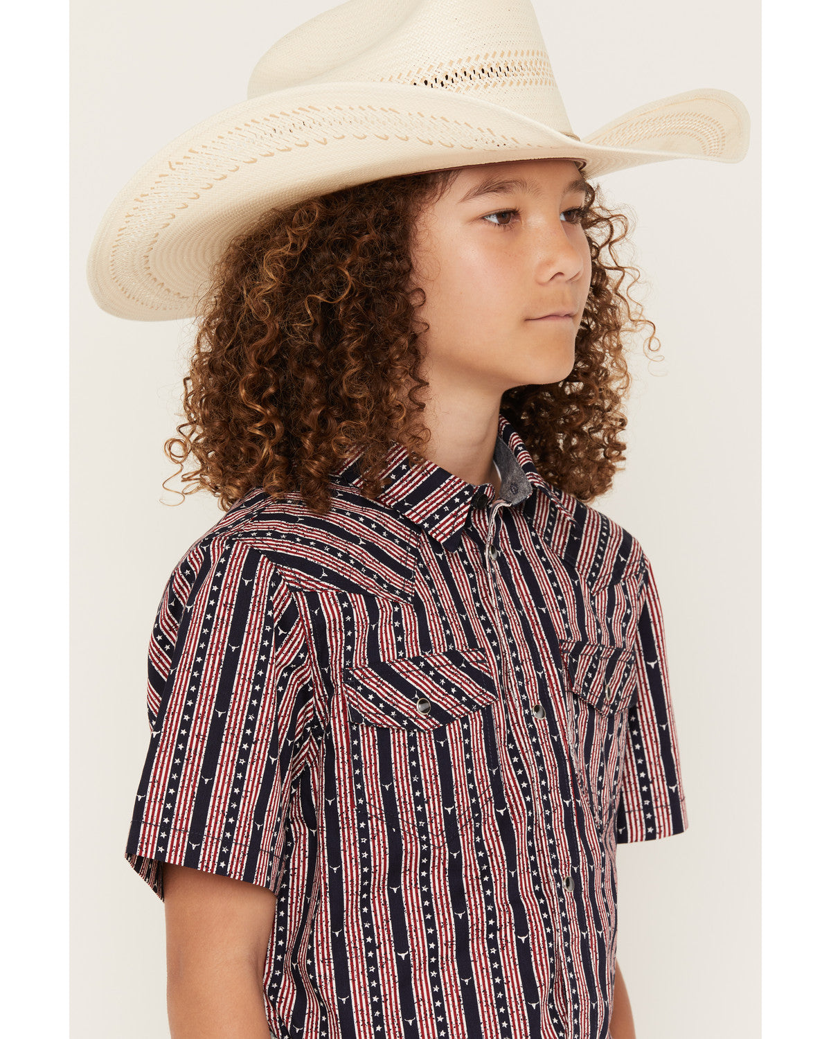 Boys' Steer Head Stars & Stripes Short Sleeve Snap Western | Cody James Clothing|Boys