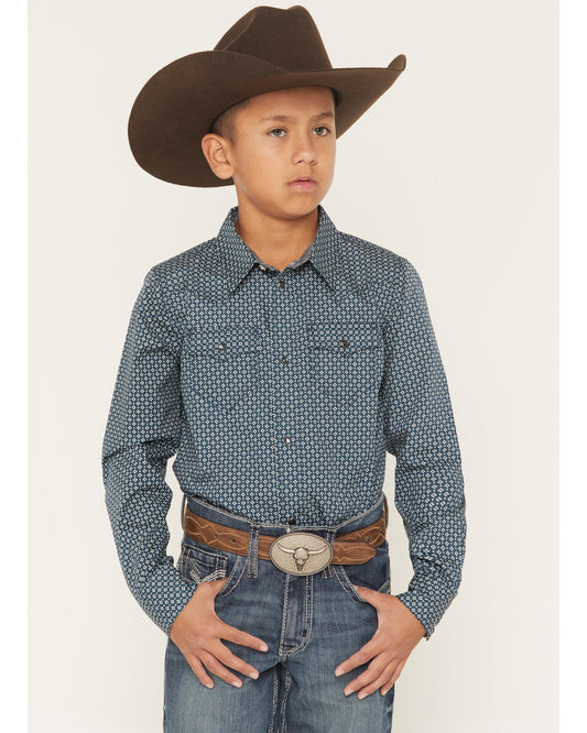 Boys' Bourbon Geo Print Long Sleeve Pearl Snap Western Shir | Cody James Clothing|Boys