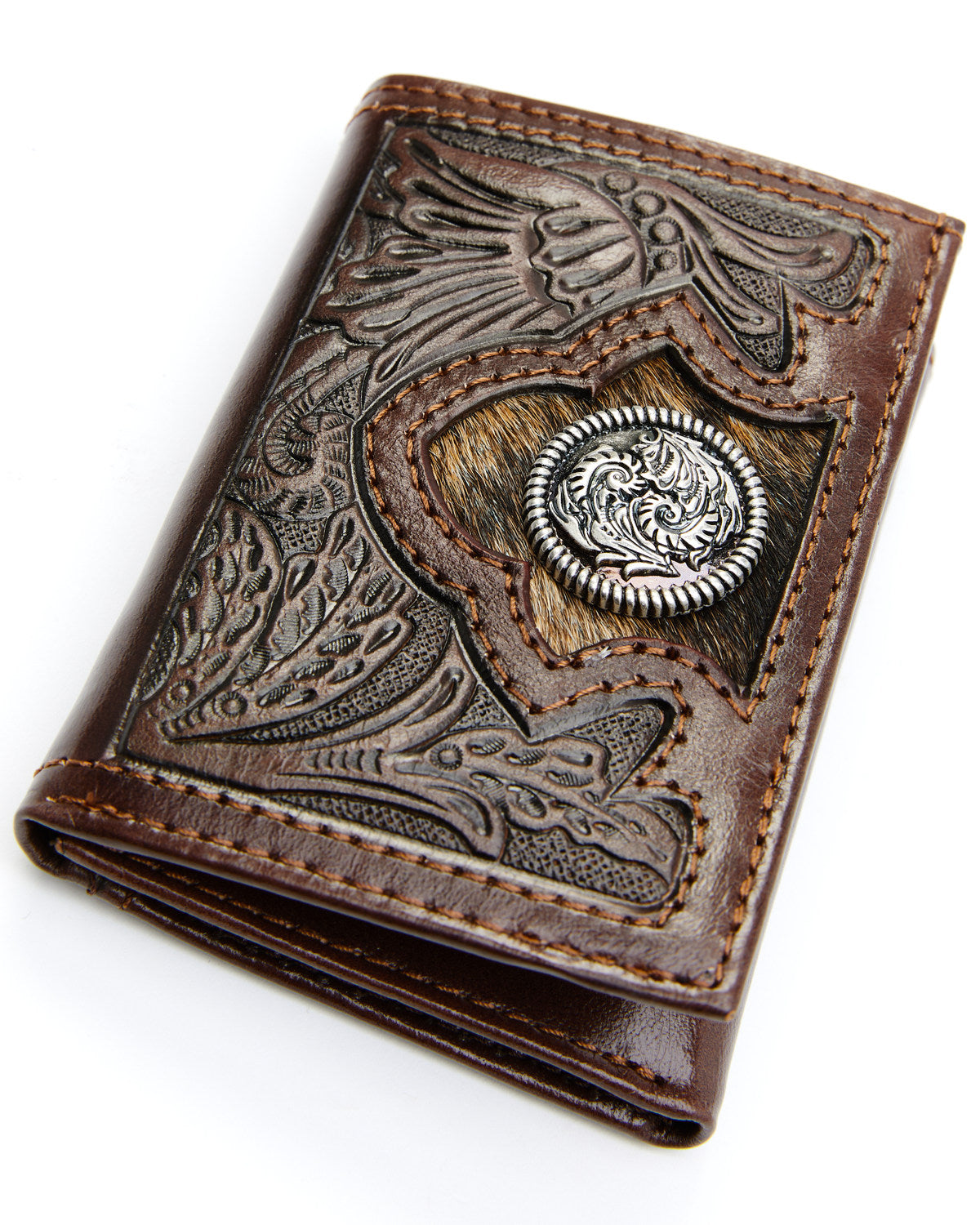 Men's Hair-On Floral Tooled Trifold Wallet | Cody James Accessories