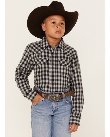 Boys' Gingham Print Long Sleeve Snap Western Flannel Shirt | Cody James Boys|Sale|Clothing