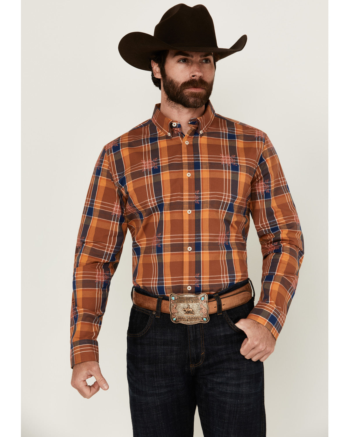 Men's Dobby Plaid Print Long Sleeve Button-Down Stretch Wes | Cody James Clothing|Sale