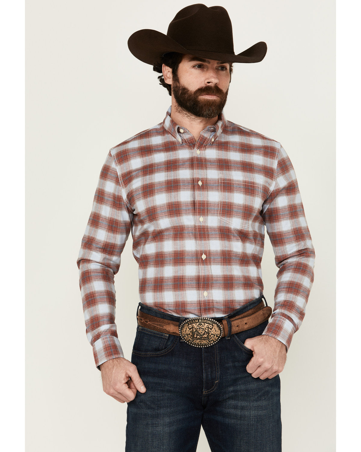 Men's Rush Plaid Print Long Sleeve Button-Down Stretch West | Cody James Clothing