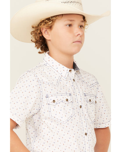 Boys' Bull Cactus Print Short Sleeve Snap Western Shirt | Cody James Boys|Sale|Clothing