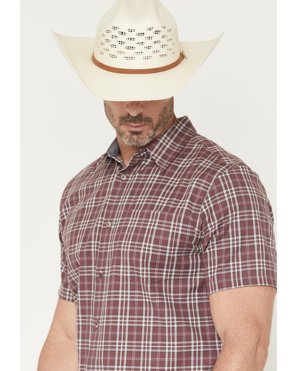 Men's Cowboy Brew Plaid Print Short Sleeve Button-Down Stre | Cody James Clothing