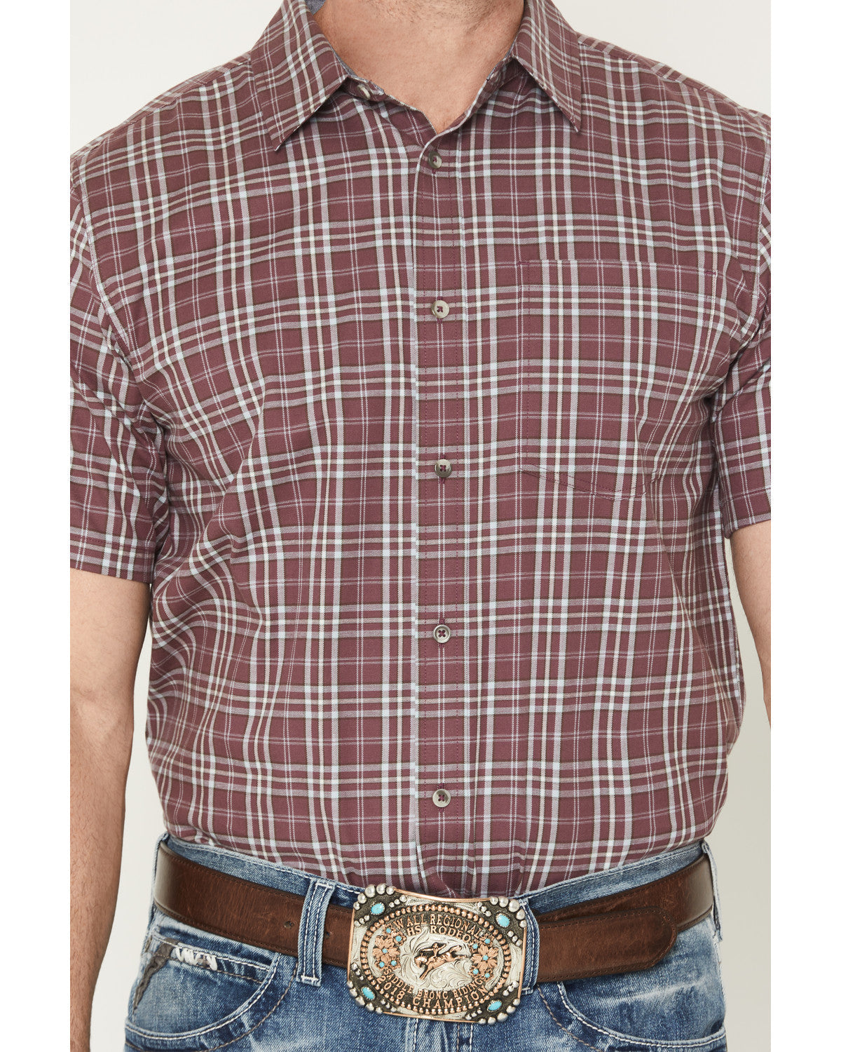 Men's Cowboy Brew Plaid Print Short Sleeve Button-Down Stre | Cody James Clothing