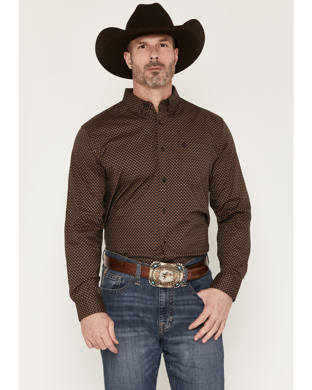 Men's Fast Forward Geo Print Long Sleeve Button-Down Stretc | Cody James Clothing
