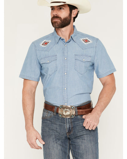 Men's Tucson Embroidered Denim Short Sleeve Snap Western Sh | Cody James Clothing