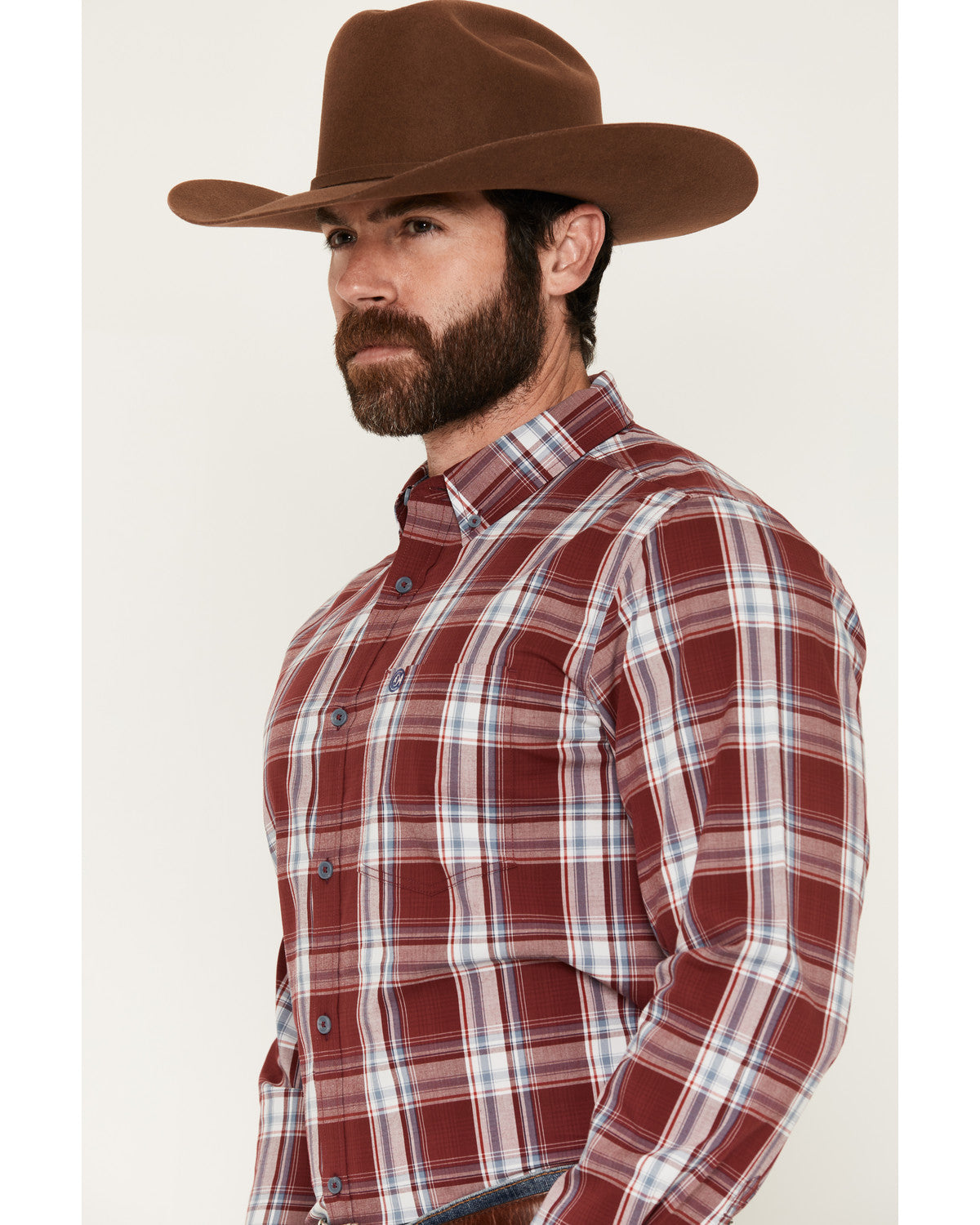 Men's Ruby Red Plaid Print Long Sleeve Button-Down Stretch | Cody James Clothing